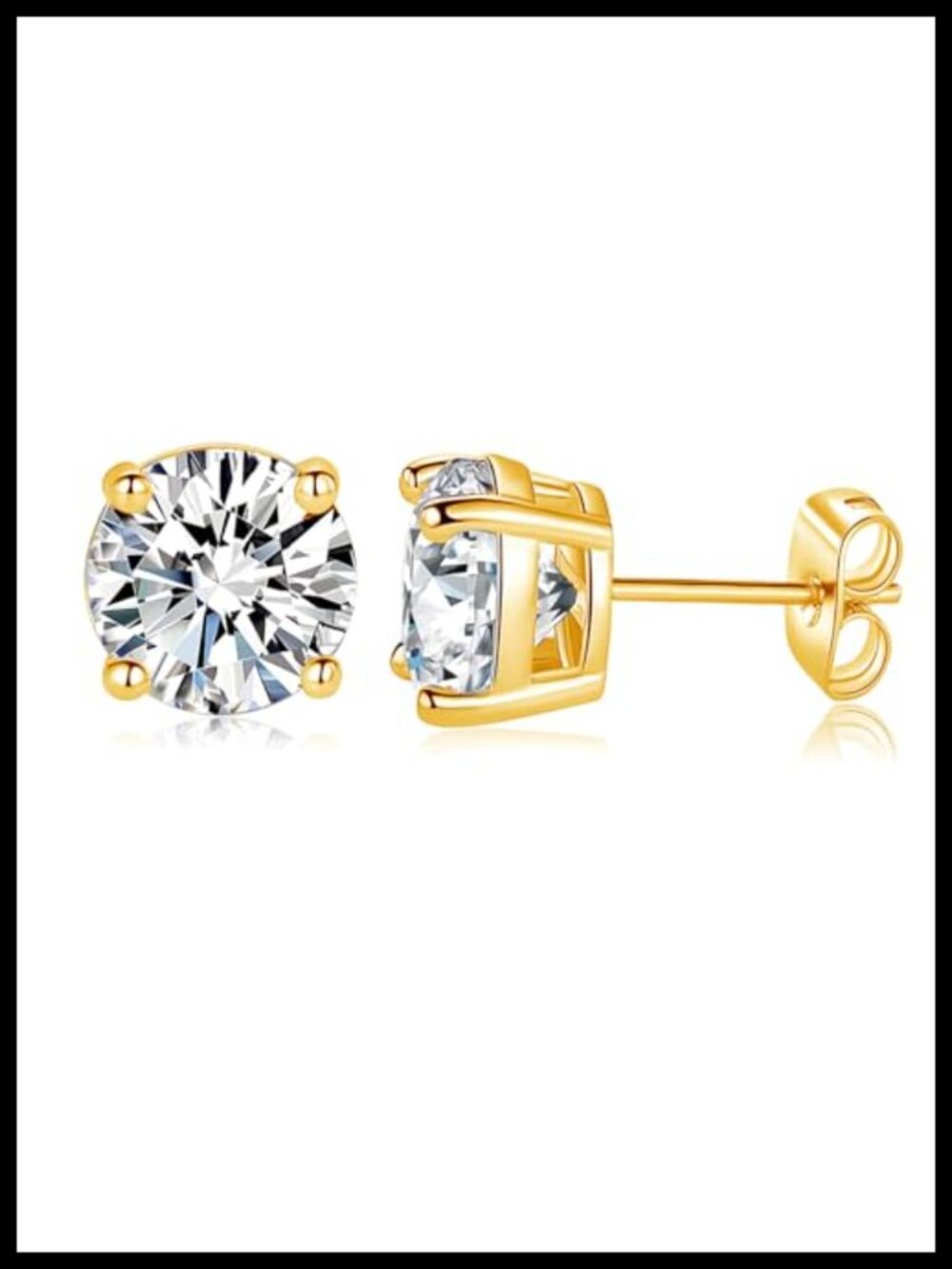 18K Gold Plated Cubic Zirconia Stud Earrings Hypoallergenic